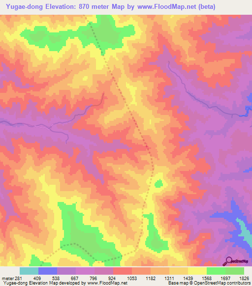 Yugae-dong,North Korea Elevation Map