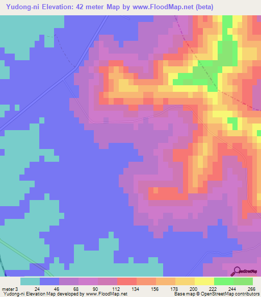 Yudong-ni,North Korea Elevation Map