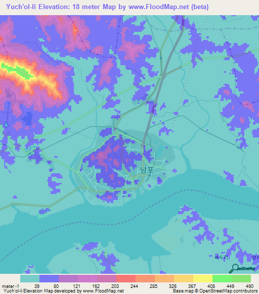 Yuch'ol-li,North Korea Elevation Map