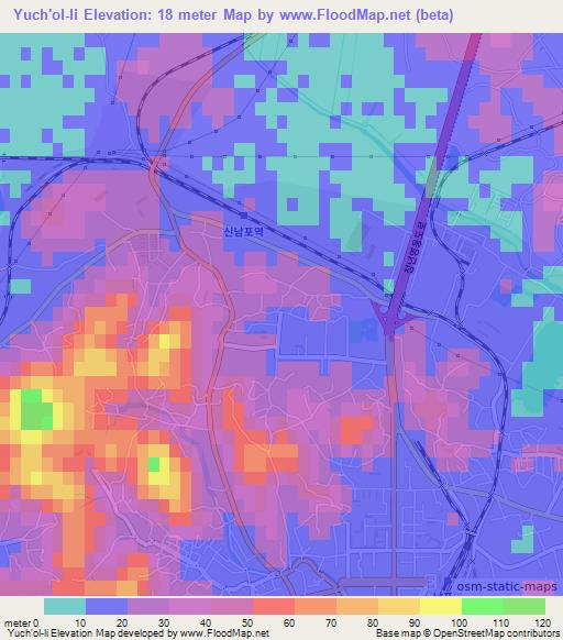 Yuch'ol-li,North Korea Elevation Map