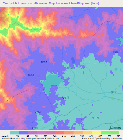 Yuch'ol-li,North Korea Elevation Map