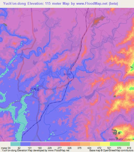Yuch'on-dong,North Korea Elevation Map