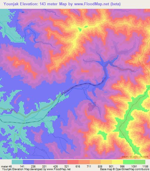 Younjak,North Korea Elevation Map