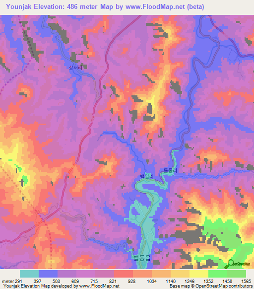 Younjak,North Korea Elevation Map