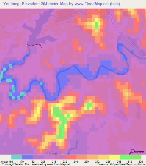 Youlmegi,North Korea Elevation Map
