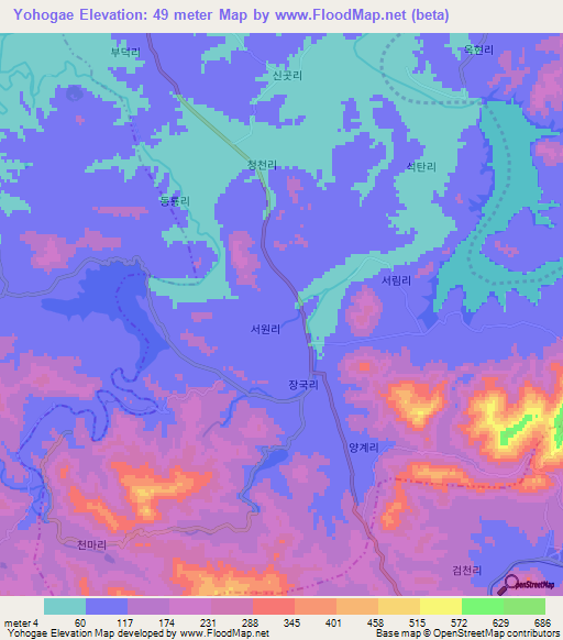 Yohogae,North Korea Elevation Map