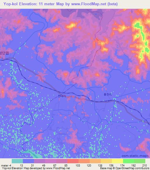 Yop-kol,North Korea Elevation Map
