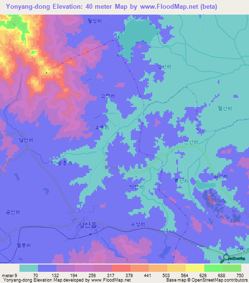 Yonyang-dong,North Korea Elevation Map