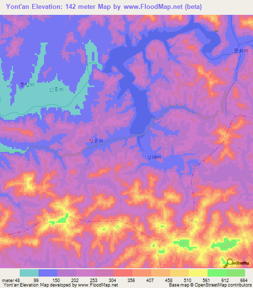 Yont'an,North Korea Elevation Map