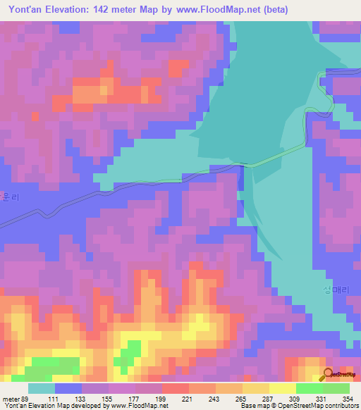 Yont'an,North Korea Elevation Map