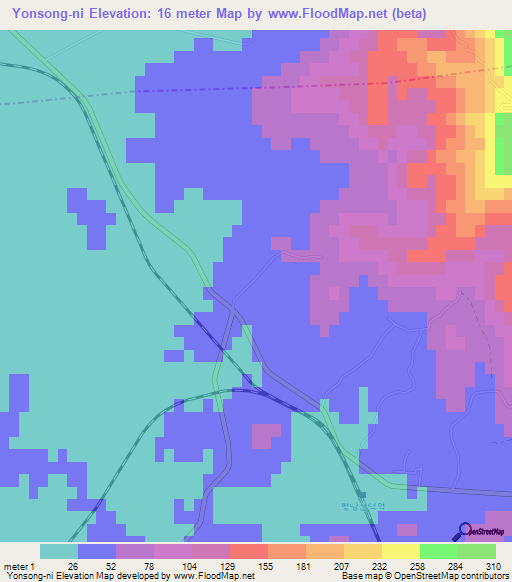 Yonsong-ni,North Korea Elevation Map