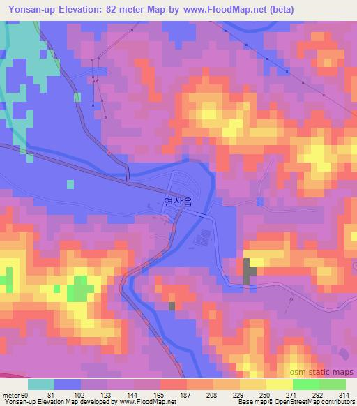 Yonsan-up,North Korea Elevation Map