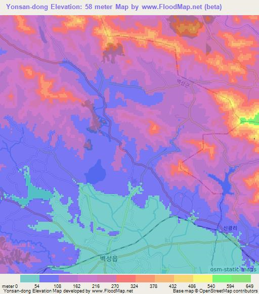 Yonsan-dong,North Korea Elevation Map