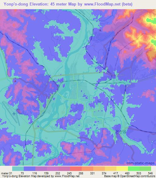 Yonp'o-dong,North Korea Elevation Map