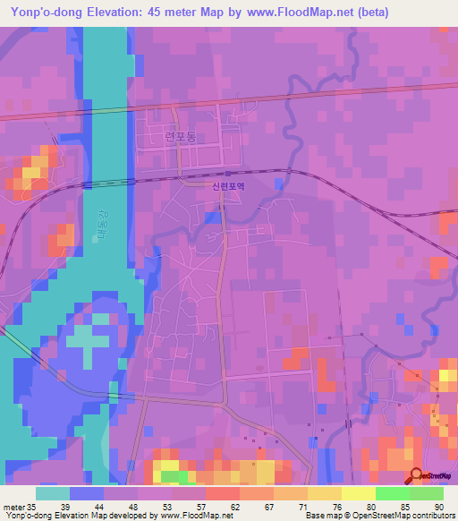Yonp'o-dong,North Korea Elevation Map