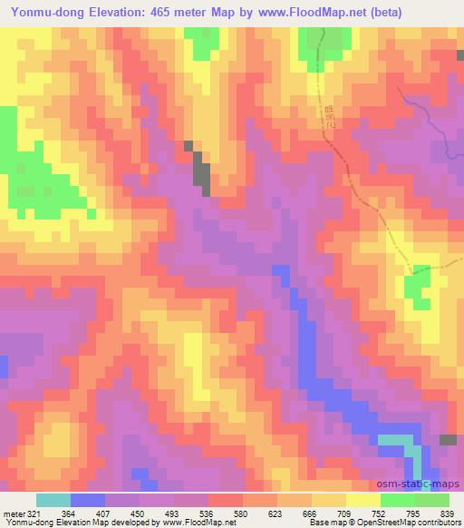 Yonmu-dong,North Korea Elevation Map