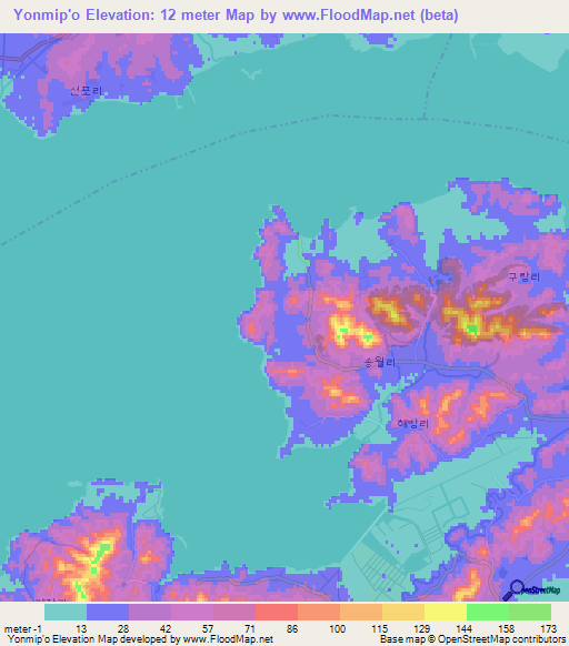 Yonmip'o,North Korea Elevation Map