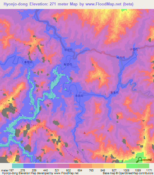 Hyonjo-dong,North Korea Elevation Map