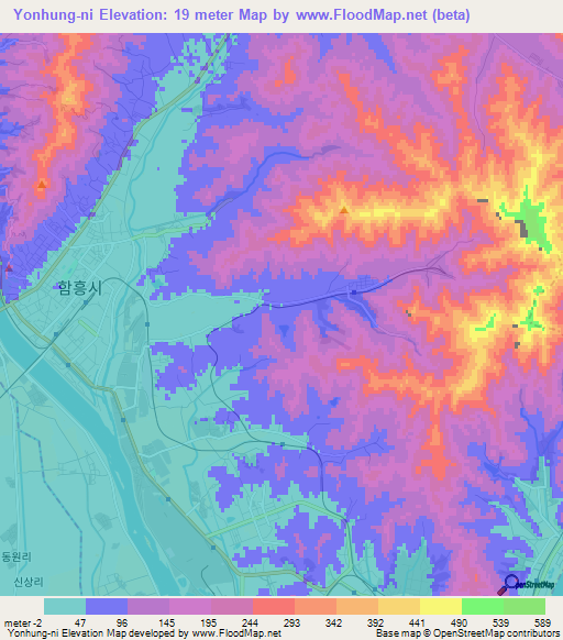 Yonhung-ni,North Korea Elevation Map