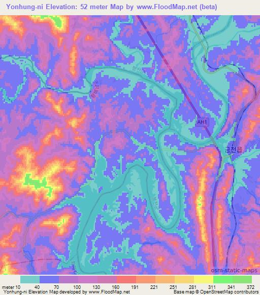 Yonhung-ni,North Korea Elevation Map