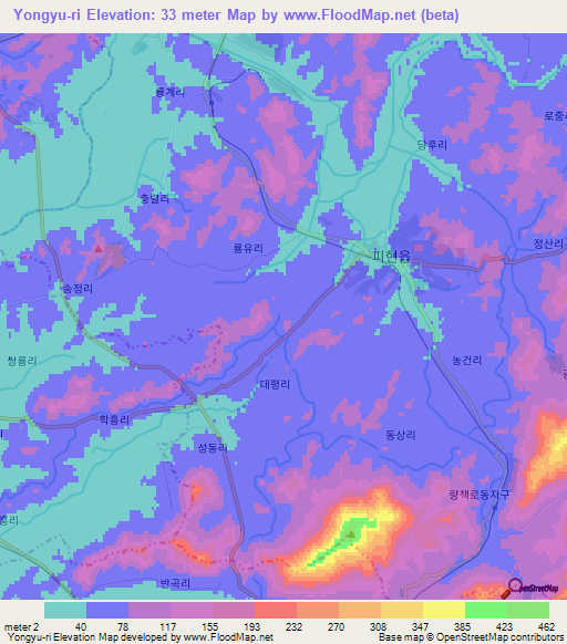 Yongyu-ri,North Korea Elevation Map