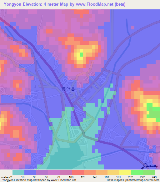 Yongyon,North Korea Elevation Map
