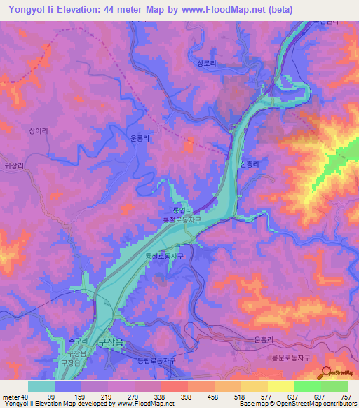Yongyol-li,North Korea Elevation Map