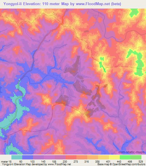 Yongyol-li,North Korea Elevation Map