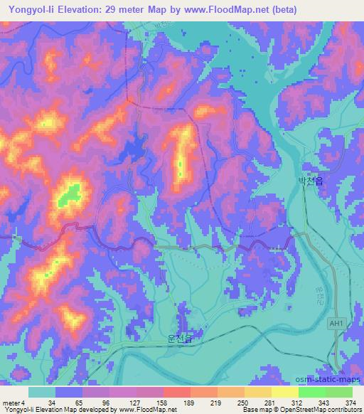 Yongyol-li,North Korea Elevation Map