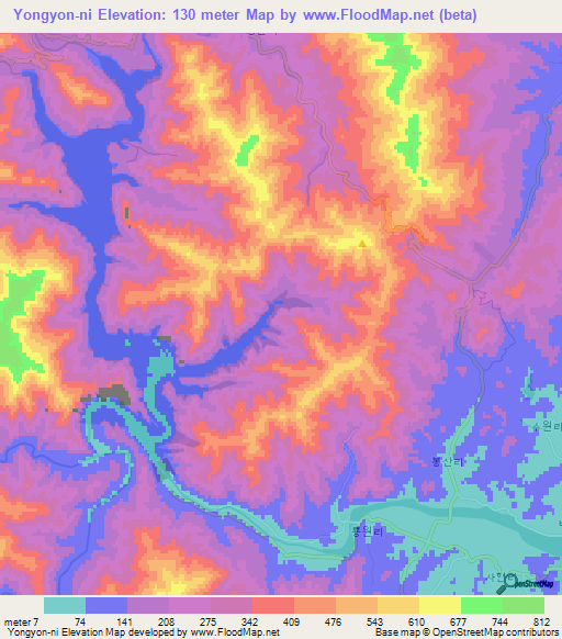 Yongyon-ni,North Korea Elevation Map