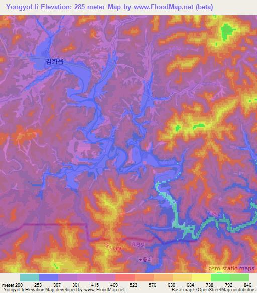 Yongyol-li,North Korea Elevation Map