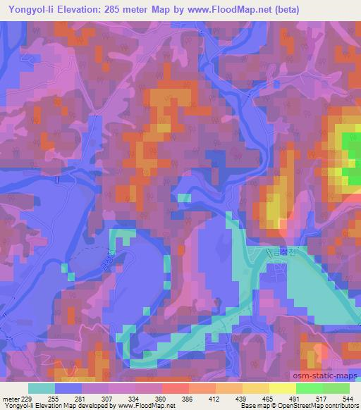 Yongyol-li,North Korea Elevation Map