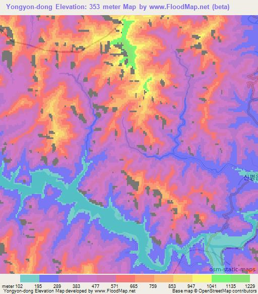 Yongyon-dong,North Korea Elevation Map