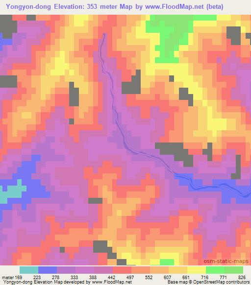 Yongyon-dong,North Korea Elevation Map
