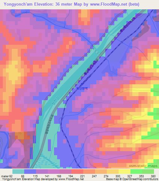 Yongyonch'am,North Korea Elevation Map