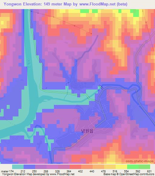 Yongwon,North Korea Elevation Map