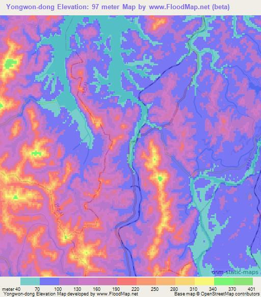 Yongwon-dong,North Korea Elevation Map