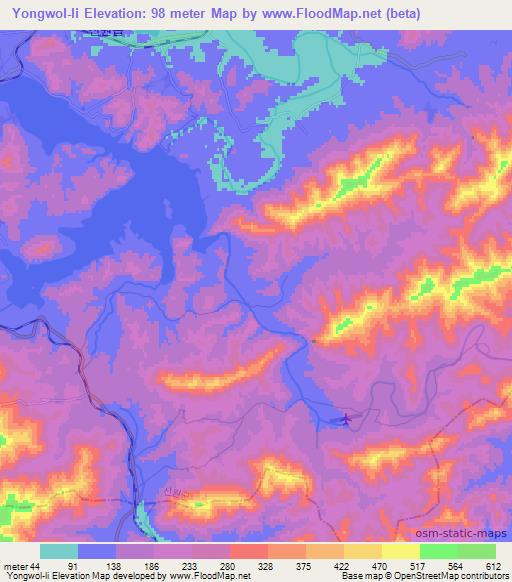 Yongwol-li,North Korea Elevation Map