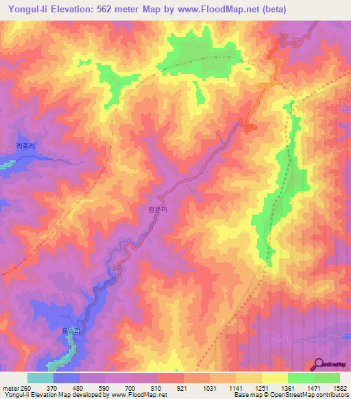 Yongul-li,North Korea Elevation Map