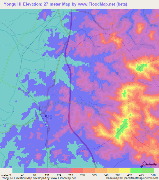 Yongul-li,North Korea Elevation Map