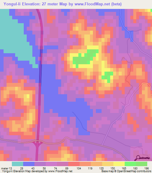 Yongul-li,North Korea Elevation Map