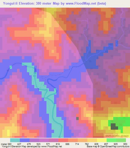 Yongul-li,North Korea Elevation Map