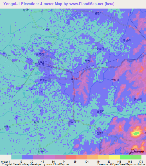 Yongul-li,North Korea Elevation Map