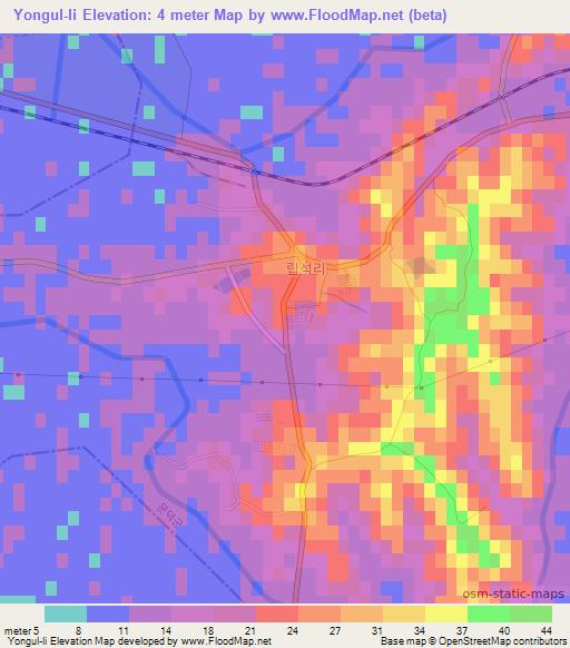 Yongul-li,North Korea Elevation Map