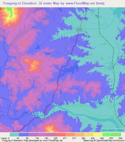 Yongung-ni,North Korea Elevation Map