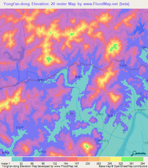 Yongt'an-dong,North Korea Elevation Map