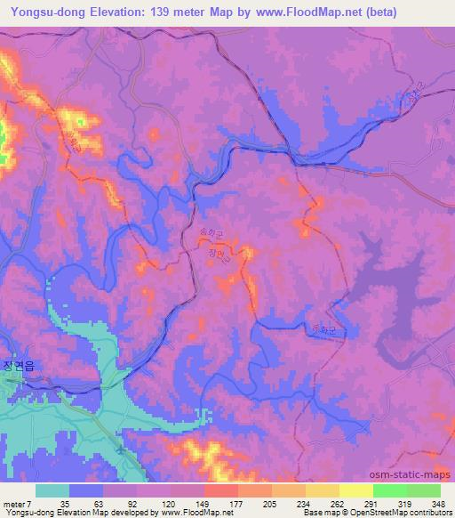 Yongsu-dong,North Korea Elevation Map