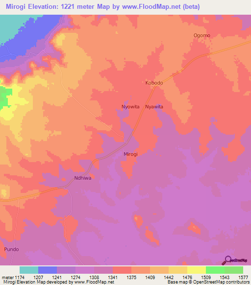 Mirogi,Kenya Elevation Map