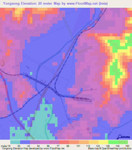 Yongsong,North Korea Elevation Map