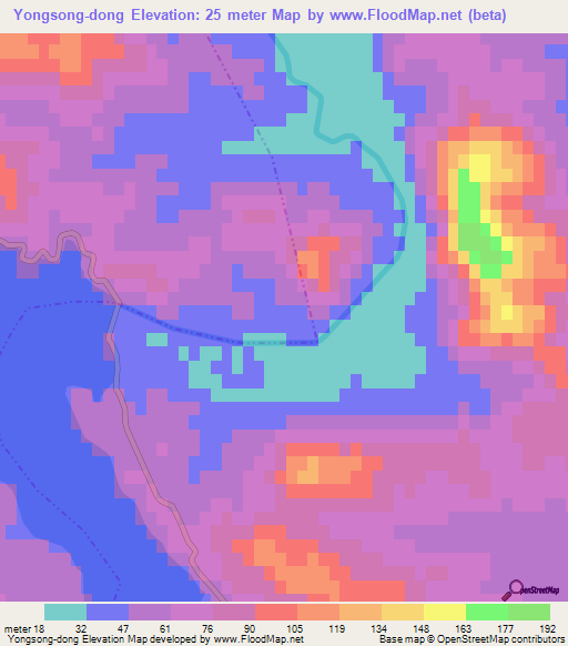 Yongsong-dong,North Korea Elevation Map